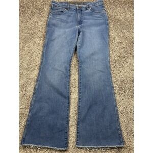 Wrangler Retro High Rise Trouser Boot Jeans 33x34 Raw Hem Western Wide Leg Flare